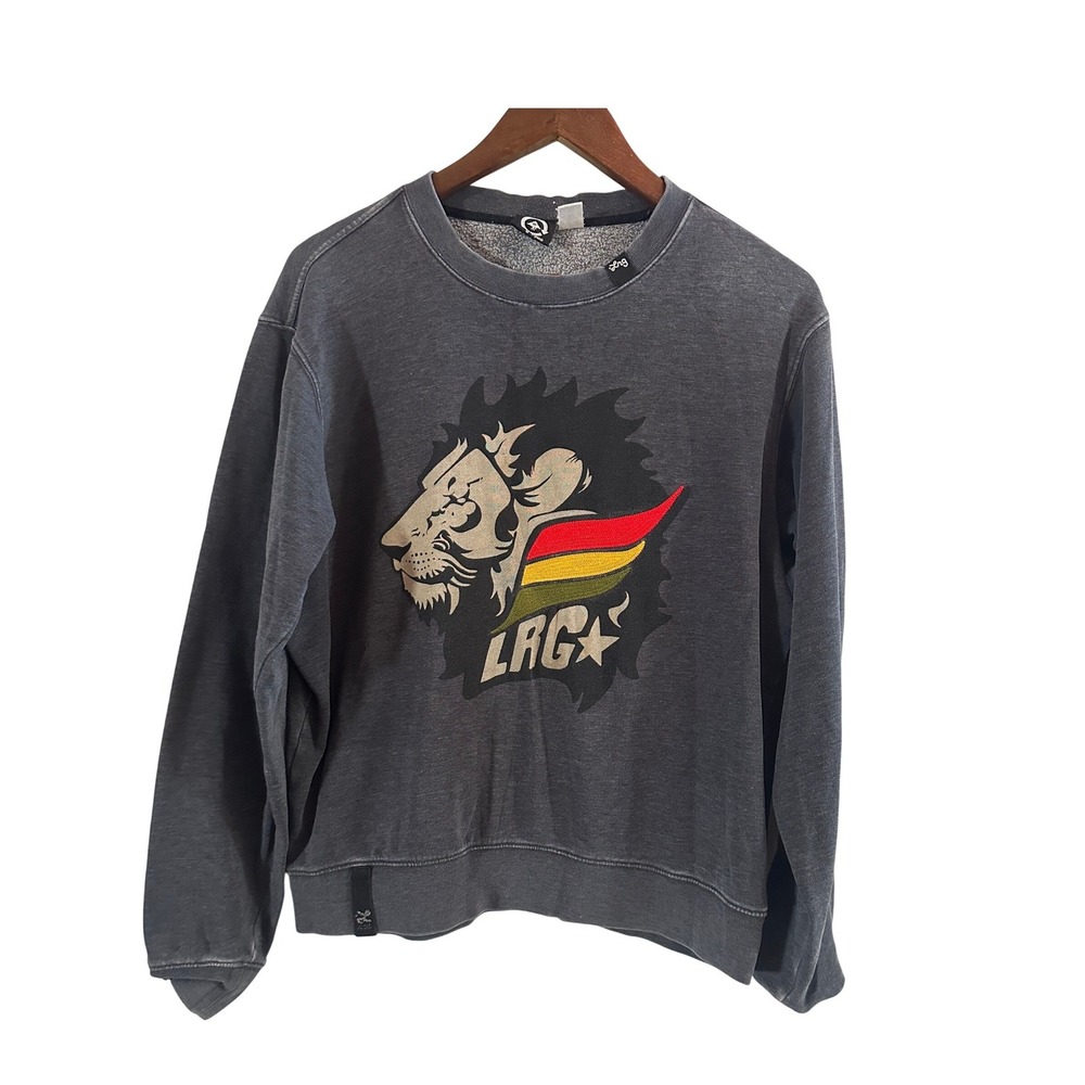LRG Rasta Lion Dark Gray Embroidered Crewneck‎ Sweatshirt Size Medium